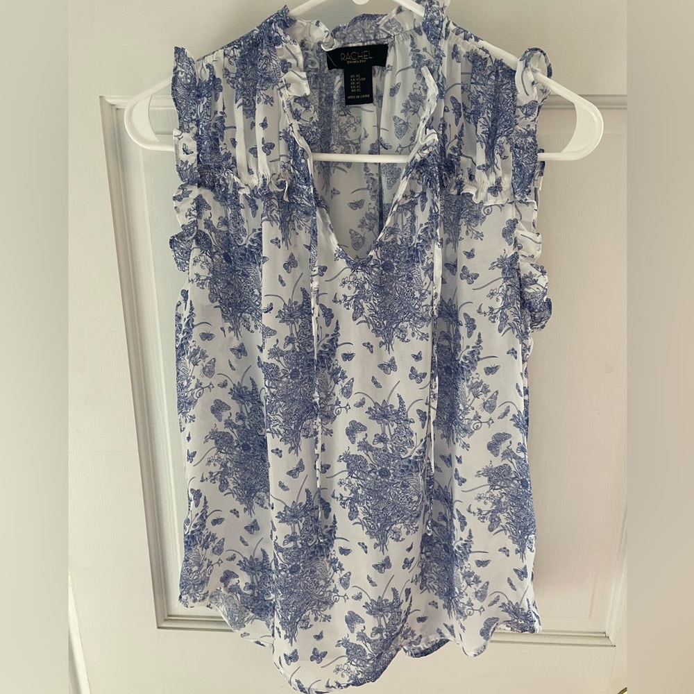 NWOT Rachel Roy White and Blue Sheer Top Size XS
